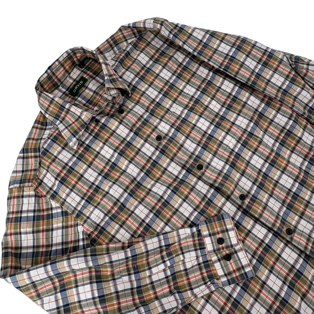 Orvis Button Down Shirt Mens L Long Sleeve Plaid Multicolor Cotton 2CZP